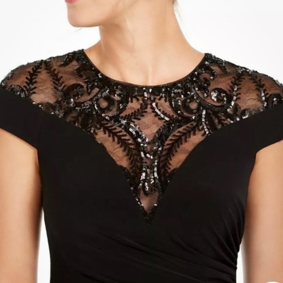 ENFOCUS STUDIOS LACE AND SEQUIN TOP FULL BACK ZIPPER SHORT SLEEVE DRESS SZ 16 - Picture 4 of 15